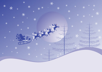 Christmas background with santa and deers, vector
