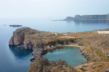 Aegean sea scenic view, St Paul bay. Lindos, Greece