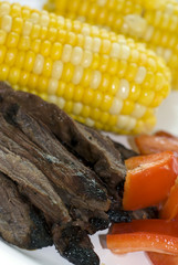 skirt steak with corn and red peppers