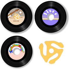 Retro 45 RPM Records & Spindle Adapter