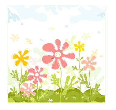 Background of spring flowers with leafs,  vector illustration
