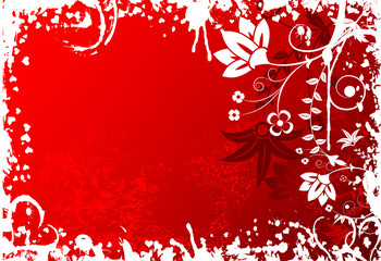 Valentines grunge background with flowers &hearts, vector