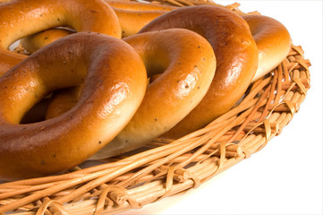 Bagels on wicker plate