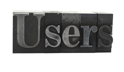the word 'Users' in old, inkstained metal type