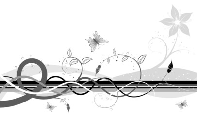 Abstract floral chaos with butterfly, vector illustration