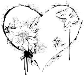 Abstract grunge floral with flowers and butterfly, vector