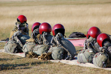 helmets and parachuts packed