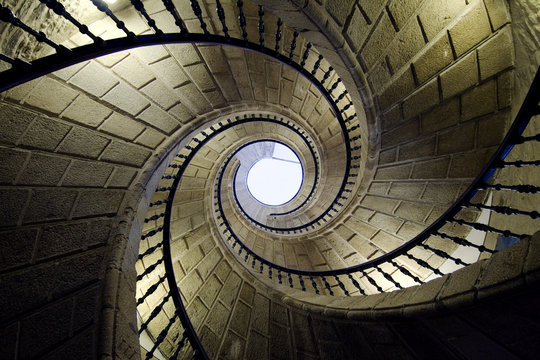 three spiral staircases