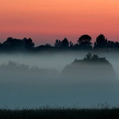Foggy evening and sunset