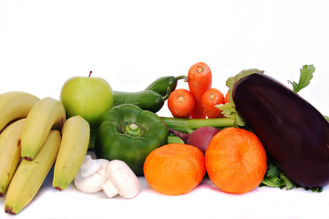 assorted vegetables and fruits isolated on white