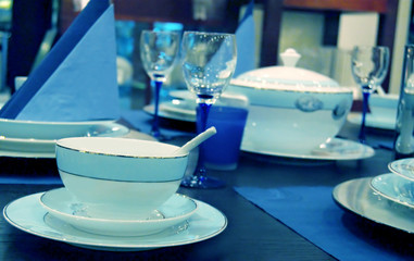 dinner setting in blue theme