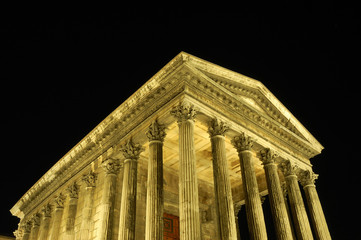 Maison Caree in Nimes, France, illuminated by night