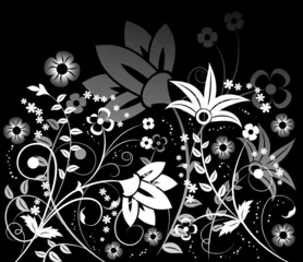 Papier Peint photo Lavable Fleurs noir et blanc Fond de fleur, élément de conception, illustration vectorielle