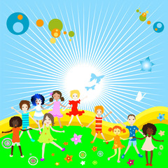 Fototapeta premium group of kids playing