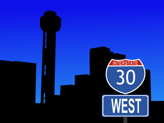 Reunion Tower Dallas and interstate sign