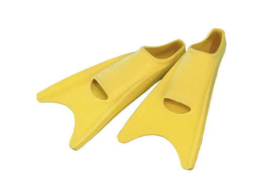 Yellow flippers isolated on white background