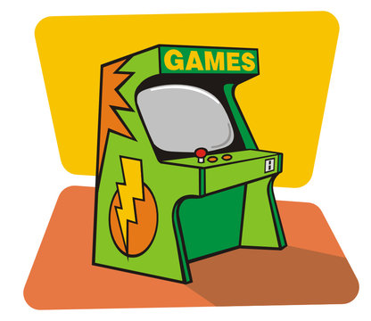 Vector drawing of a retro game coin console