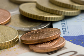 Euro coins and notes