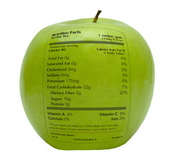 Green apple with nutrition facts