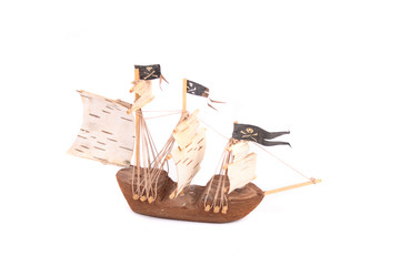 model of old ship on the white background