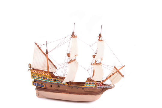 model of old ship on the white background