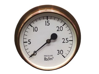A Traditional Brass Steam Pressure Gauge.