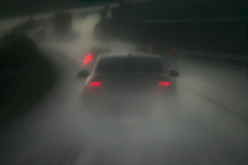 a rainy day on a highway