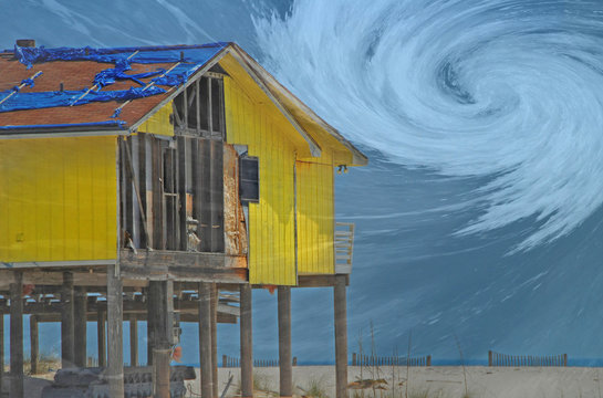 Hurricane Destroyed Home with Storm Overlay