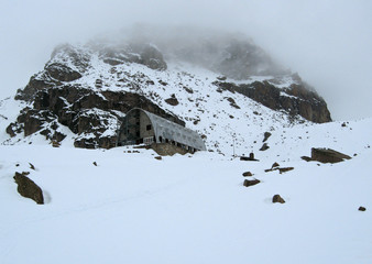 Mountain lodge in winter