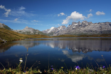 swiss lake with reflection