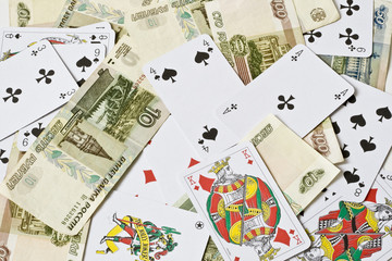 Playing cards and bank notes