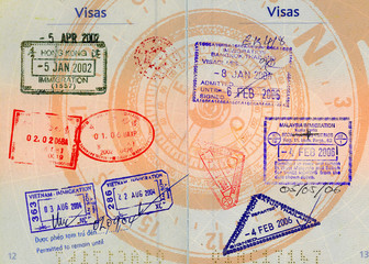 asian visas on compass background
