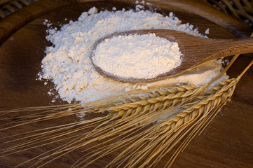 White flour with wheat ears