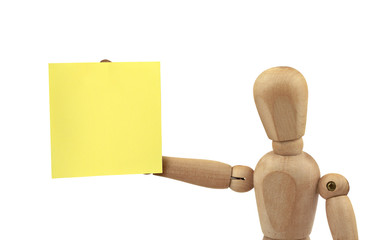 figure with adhesive note