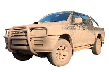 Dirty offroad pick-up car isolated over white with clipping-path