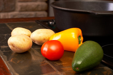 Vegetables on kitchen counter
