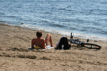The young man on a beach.