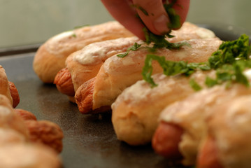 sausage in pastry at tray