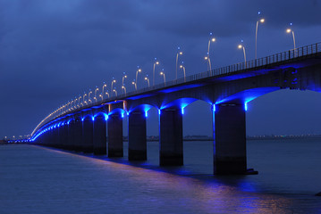Viaduct under blue lights