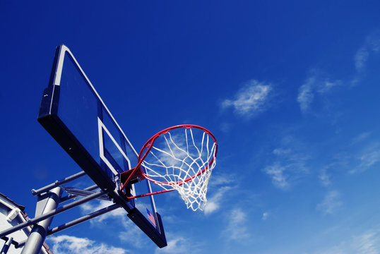 Basketball Net Set against blue sky background