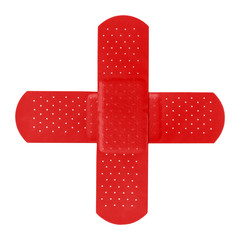 Two adhesive plaster / patches forming a red cross - obrazy, fototapety, plakaty