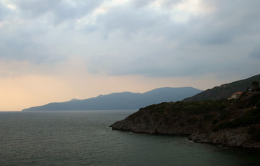 Fototapeta na wymiar Mediterranean sea bay during sunset