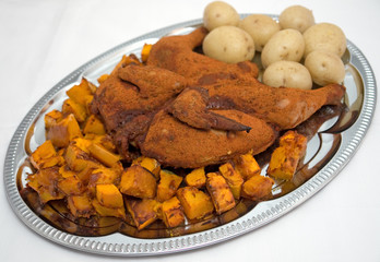 dry seasoning rubbed baked chicken with vegetables