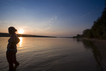 Fototapeta premium Beautiful sunset on river