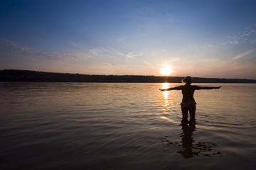 Fototapeta premium Beautiful sunset on river
