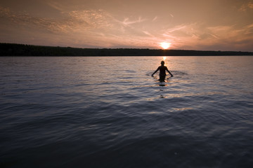 Fototapeta premium Beautiful sunset on river