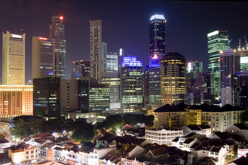 Naklejka premium Singapore cityscape at night showing the financial district