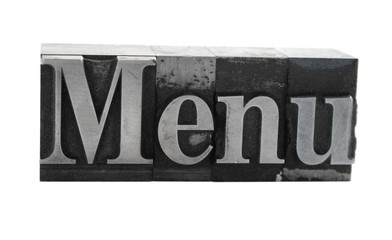 'menu' in metal letterpress type