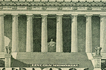 Lincoln memorial from five dollar bill