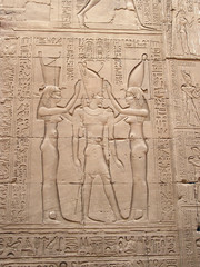 Bas-relief with goddesses and pharaoh, Edfu, Egypt, Africa